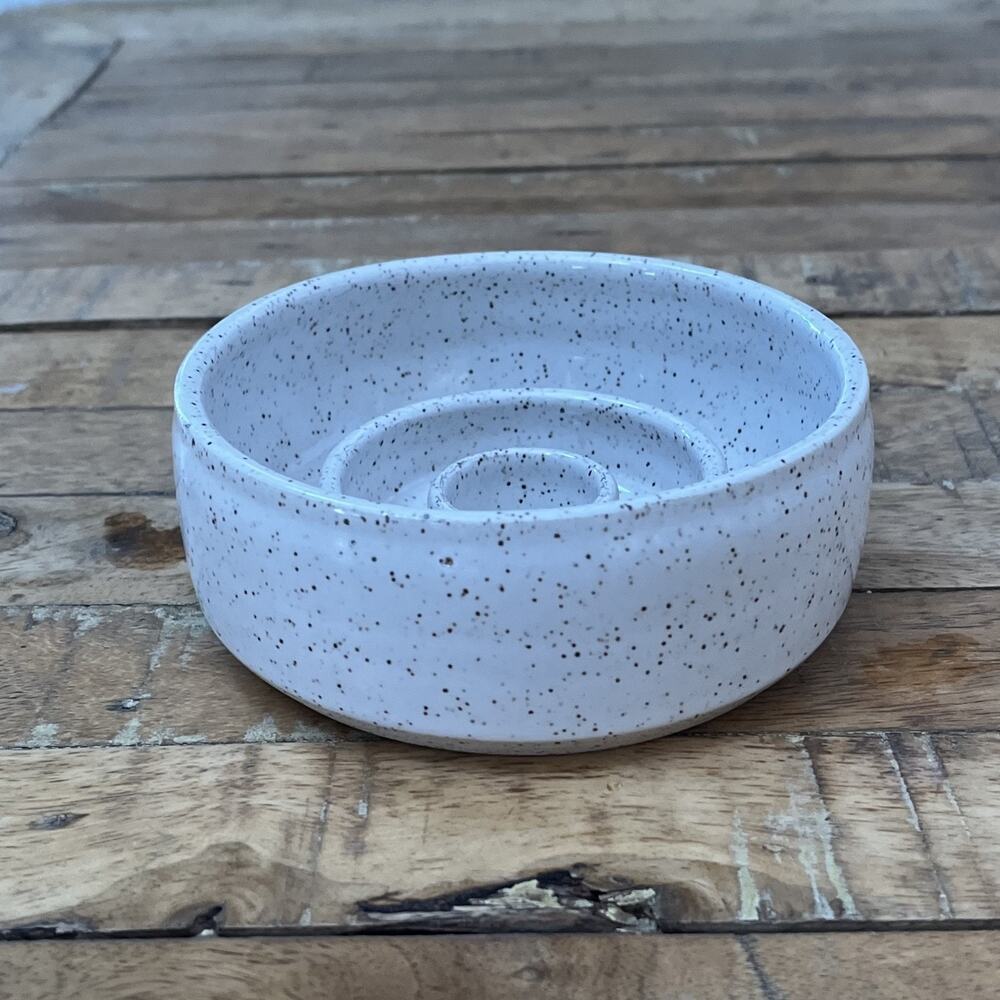 Swanky Ceramics Slow Feed Dog Bowl 5 inches Swirl Bottom White Speckle Finish